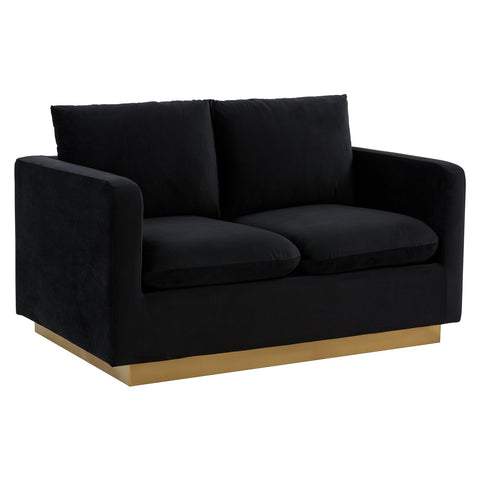 Nervo Modern Mid-Century Upholstered Velvet/Leather Loveseat with Gold Base