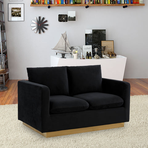 Nervo Modern Mid-Century Upholstered Velvet/Leather Loveseat with Gold Base