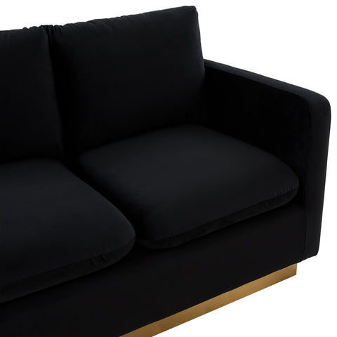Nervo Modern Mid-Century Upholstered Velvet/Leather Loveseat with Gold Base