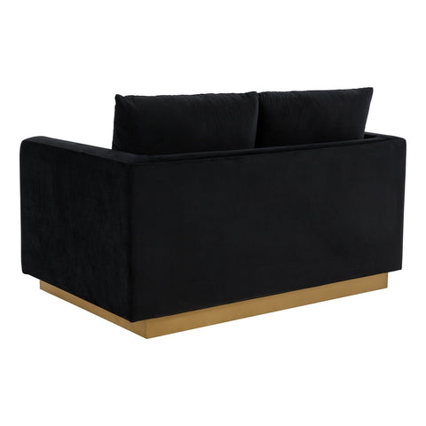 Nervo Modern Mid-Century Upholstered Velvet/Leather Loveseat with Gold Base