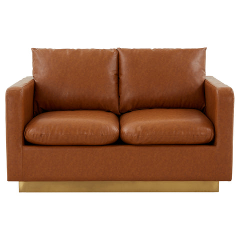 Nervo Modern Mid-Century Upholstered Velvet/Leather Loveseat with Gold Base