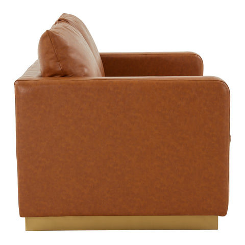 Nervo Modern Mid-Century Upholstered Velvet/Leather Loveseat with Gold Base