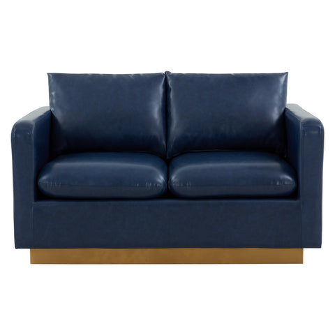 Nervo Modern Mid-Century Upholstered Velvet/Leather Loveseat with Gold Base