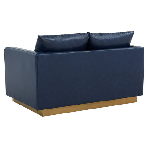 Nervo Modern Mid-Century Upholstered Velvet/Leather Loveseat with Gold Base