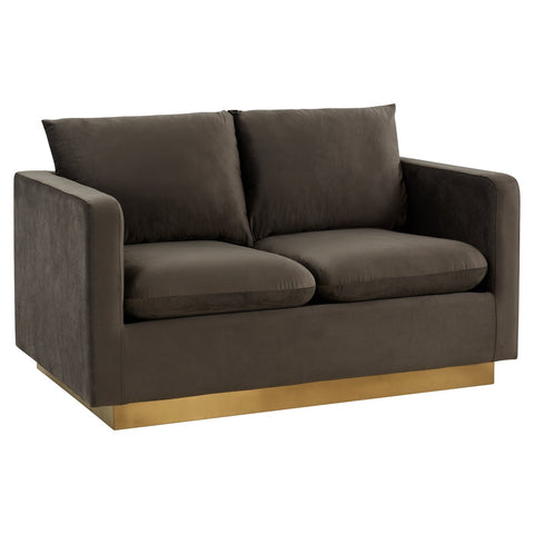 Nervo Modern Mid-Century Upholstered Velvet/Leather Loveseat with Gold Base