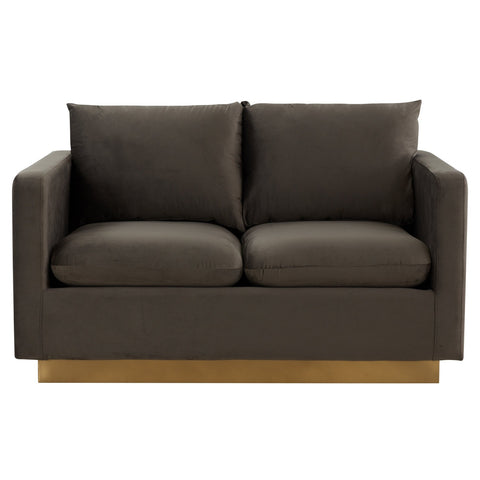 Nervo Modern Mid-Century Upholstered Velvet/Leather Loveseat with Gold Base