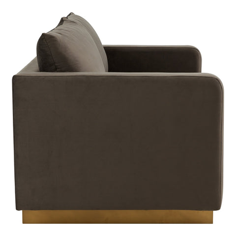 Nervo Modern Mid-Century Upholstered Velvet/Leather Loveseat with Gold Base