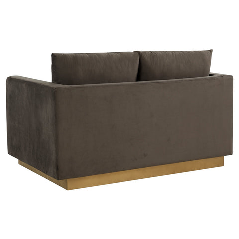 Nervo Modern Mid-Century Upholstered Velvet/Leather Loveseat with Gold Base