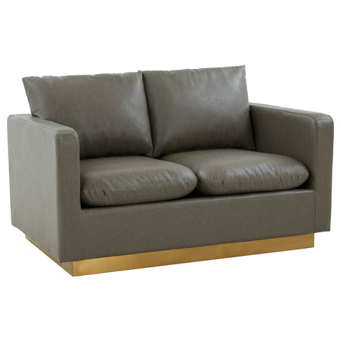 Nervo Modern Mid-Century Upholstered Velvet/Leather Loveseat with Gold Base