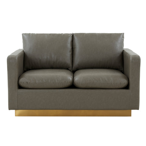 Nervo Modern Mid-Century Upholstered Velvet/Leather Loveseat with Gold Base