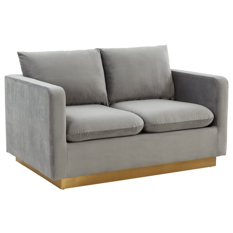 Nervo Modern Mid-Century Upholstered Velvet/Leather Loveseat with Gold Base