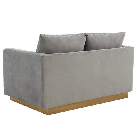 Nervo Modern Mid-Century Upholstered Velvet/Leather Loveseat with Gold Base