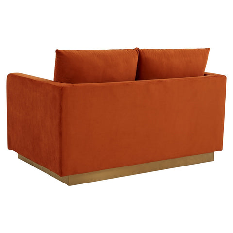 Nervo Modern Mid-Century Upholstered Velvet/Leather Loveseat with Gold Base