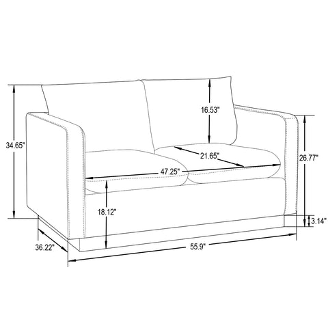 Nervo Modern Mid-Century Upholstered Velvet/Leather Loveseat with Gold Base