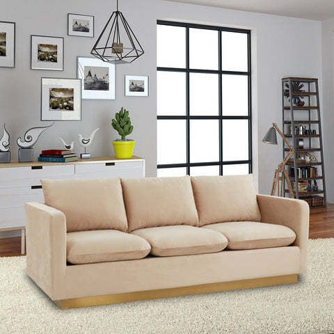 Gold Base Upholstered Velvet Full Size Sofa - Nervo Collection