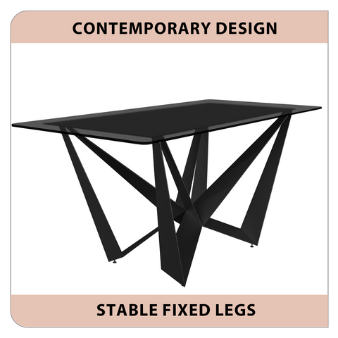 Nuvor Dining Table with Rectangular Sintered Stone/Glass Tabletop and Black Steel Legs