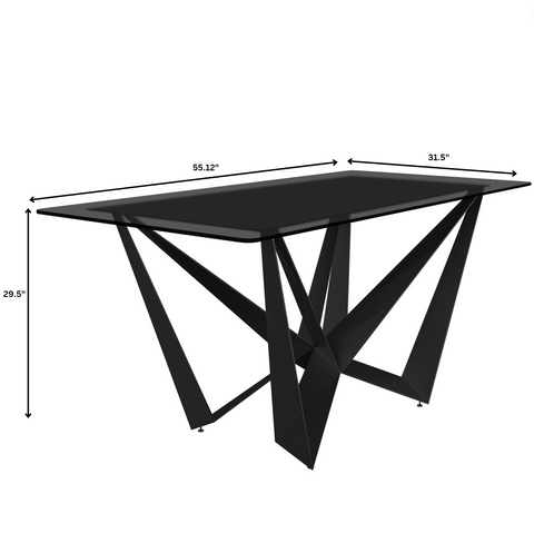 Nuvor Dining Table with Rectangular Sintered Stone/Glass Tabletop and Black Steel Legs