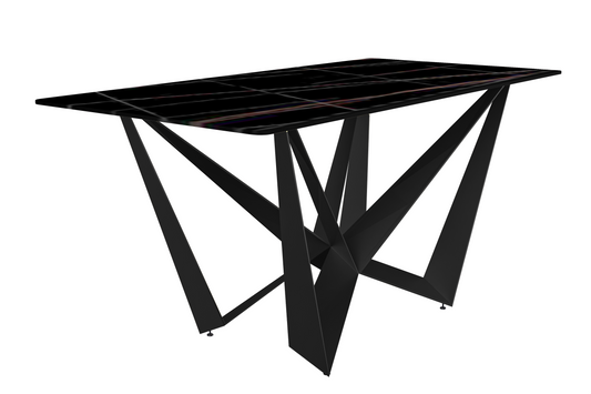 Nuvor Dining Table with Rectangular Sintered Stone/Glass Tabletop and Black Steel Legs