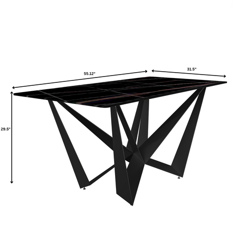 Nuvor Dining Table with Rectangular Sintered Stone/Glass Tabletop and Black Steel Legs