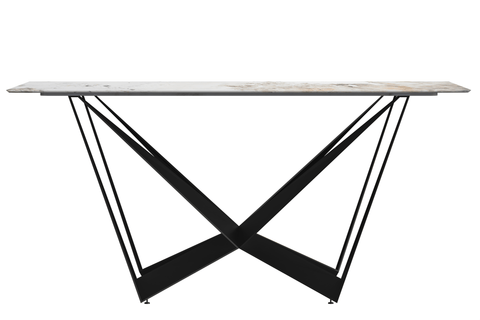 Nuvor Dining Table with Rectangular Sintered Stone/Glass Tabletop and Steel Legs