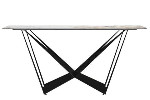 Nuvor Dining Table with Rectangular Sintered Stone/Glass Tabletop and Black Steel Legs