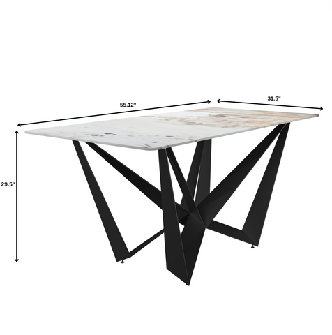 Nuvor Dining Table with Rectangular Sintered Stone/Glass Tabletop and Black Steel Legs