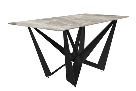 Nuvor Dining Table with Rectangular Sintered Stone/Glass Tabletop and Steel Legs