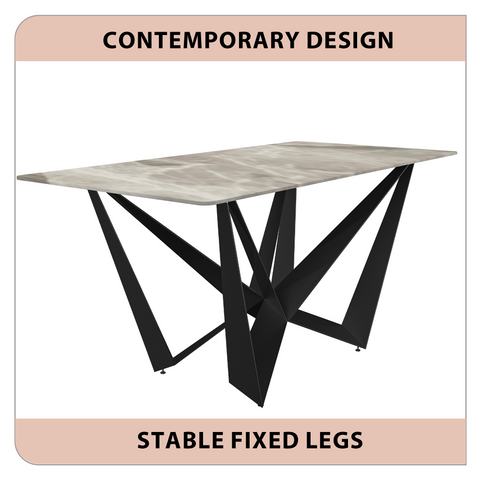 Nuvor Dining Table with Rectangular Sintered Stone/Glass Tabletop and Black Steel Legs