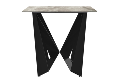 Nuvor Dining Table with Rectangular Sintered Stone/Glass Tabletop and Black Steel Legs