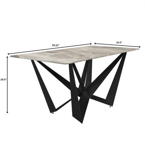 Nuvor Dining Table with Rectangular Sintered Stone/Glass Tabletop and Black Steel Legs