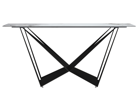 Nuvor Dining Table with Rectangular Sintered Stone/Glass Tabletop and Black Steel Legs