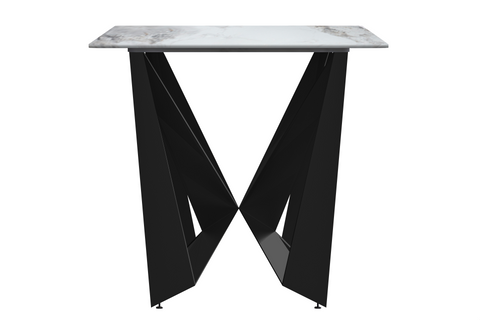 Nuvor Dining Table with Rectangular Sintered Stone/Glass Tabletop and Black Steel Legs