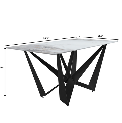 Nuvor Dining Table with Rectangular Sintered Stone/Glass Tabletop and Black Steel Legs