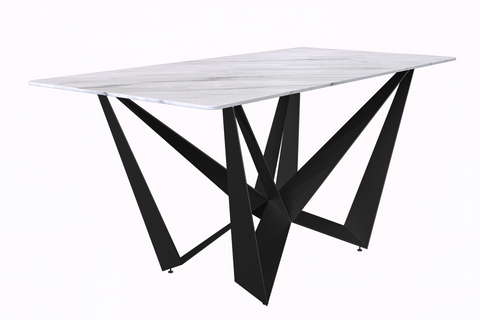 Nuvor Dining Table with Rectangular Sintered Stone/Glass Tabletop and Black Steel Legs