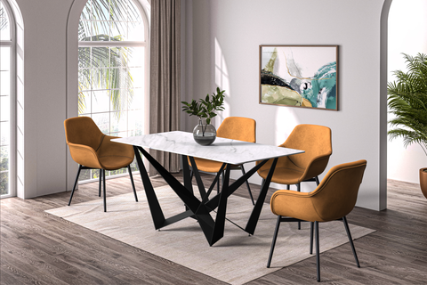 Nuvor Dining Table with Rectangular Sintered Stone/Glass Tabletop and Steel Legs