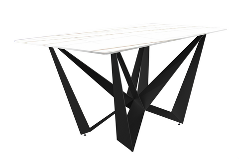 Nuvor Dining Table with Rectangular Sintered Stone/Glass Tabletop and Black Steel Legs