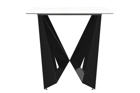 Nuvor Dining Table with Rectangular Sintered Stone/Glass Tabletop and Black Steel Legs