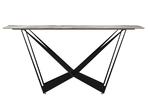 Nuvor Dining Table with Rectangular Sintered Stone/Glass Tabletop and Black Steel Legs