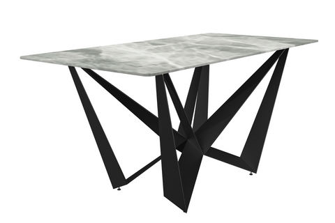 Nuvor Dining Table with Rectangular Sintered Stone/Glass Tabletop and Black Steel Legs