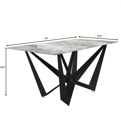 Nuvor Dining Table with Rectangular Sintered Stone/Glass Tabletop and Black Steel Legs