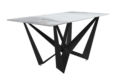 Nuvor Dining Table with Rectangular Sintered Stone/Glass Tabletop and Black Steel Legs