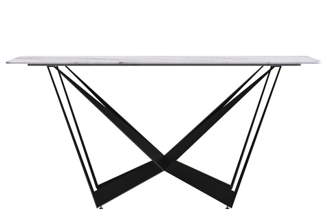 Nuvor Dining Table with Rectangular Sintered Stone/Glass Tabletop and Black Steel Legs