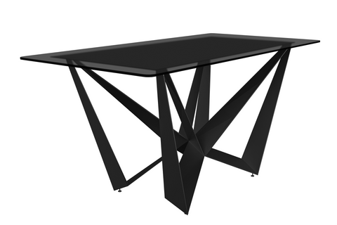 Nuvor Dining Table with Rectangular Sintered Stone/Glass Tabletop and Black Steel Legs