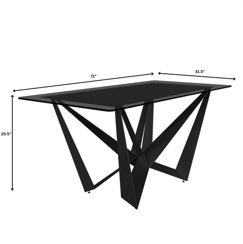 Nuvor Dining Table with Rectangular Sintered Stone/Glass Tabletop and Black Steel Legs