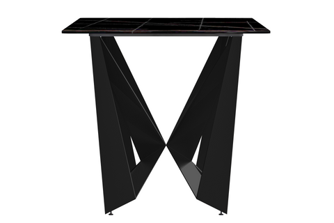 Nuvor Dining Table with Rectangular Sintered Stone/Glass Tabletop and Black Steel Legs