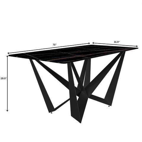 Nuvor Dining Table with Rectangular Sintered Stone/Glass Tabletop and Black Steel Legs