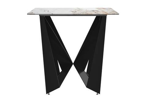 Nuvor Dining Table with Rectangular Sintered Stone/Glass Tabletop and Black Steel Legs