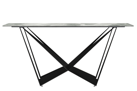 Nuvor Dining Table with Rectangular Sintered Stone/Glass Tabletop and Black Steel Legs