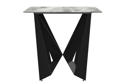 Nuvor Dining Table with Rectangular Sintered Stone/Glass Tabletop and Black Steel Legs