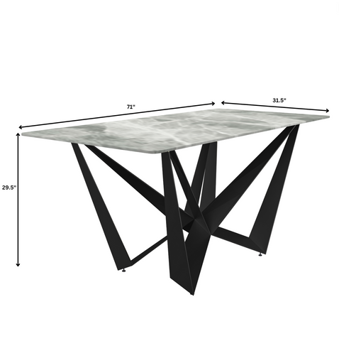 Nuvor Dining Table with Rectangular Sintered Stone/Glass Tabletop and Black Steel Legs